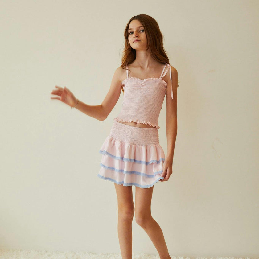 Gemma Pastel Pink Pin Strips Satin Mini Skirt