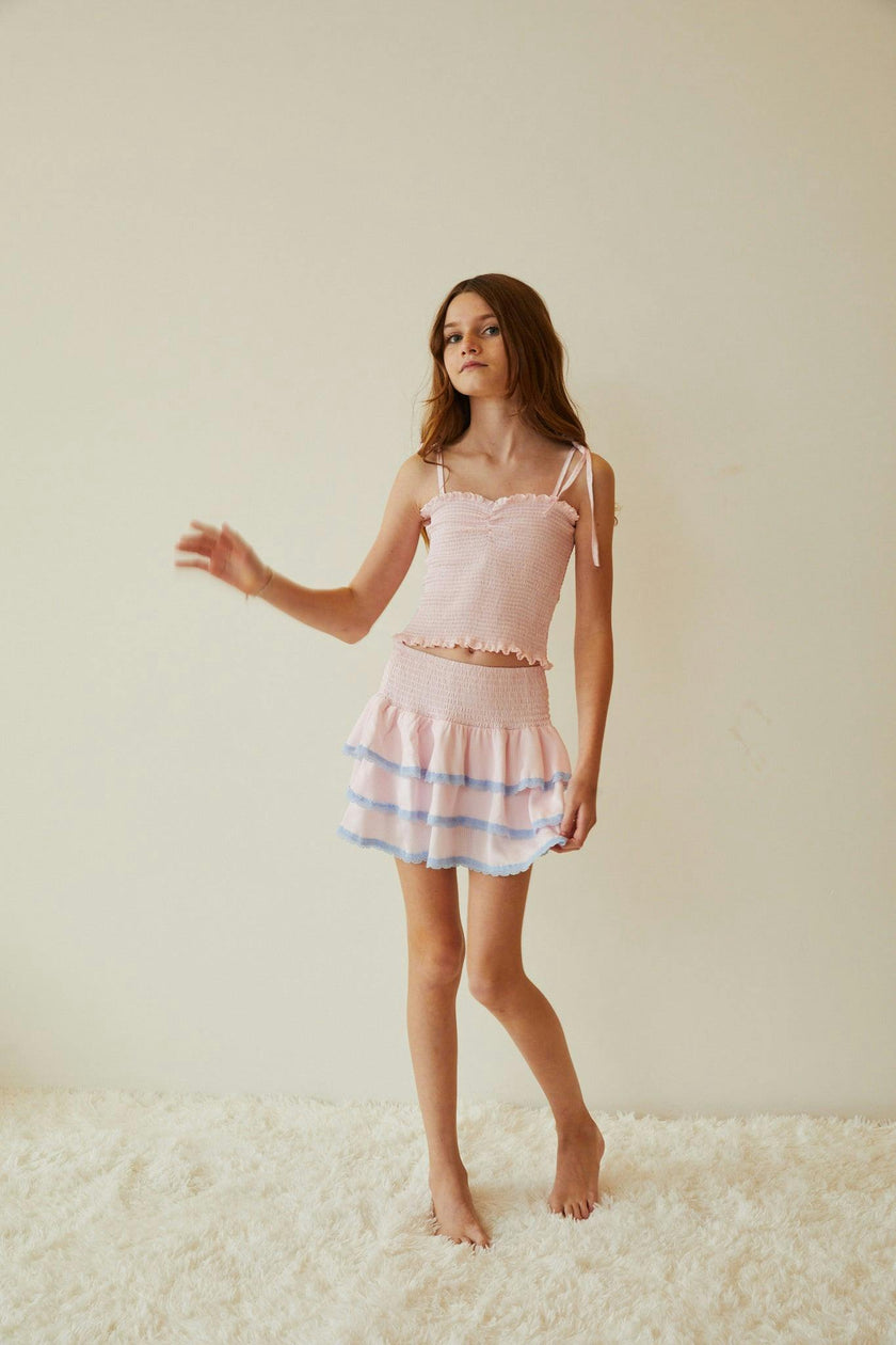 Gemma Pastel Pink Pin Strips Satin Mini Skirt