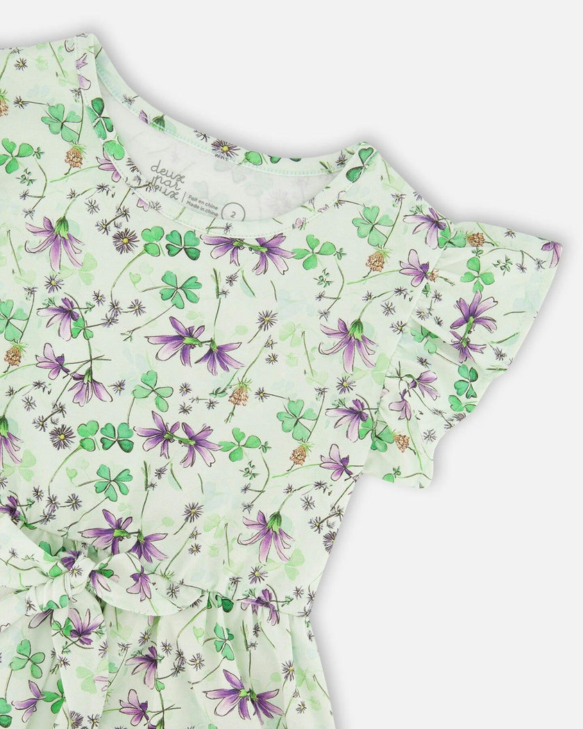 Jersey Dress Green Printed Flowers