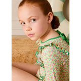 Annie Apple Print Ruffle Detail Long Sleeve Swimsuit in Green (12mths- 10yrs)