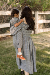 Mae 3/4 Sleeves Dress in Prussian Blue Plaid
