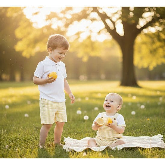 Lemon Stripe Polo & Shorts Set, Yellow