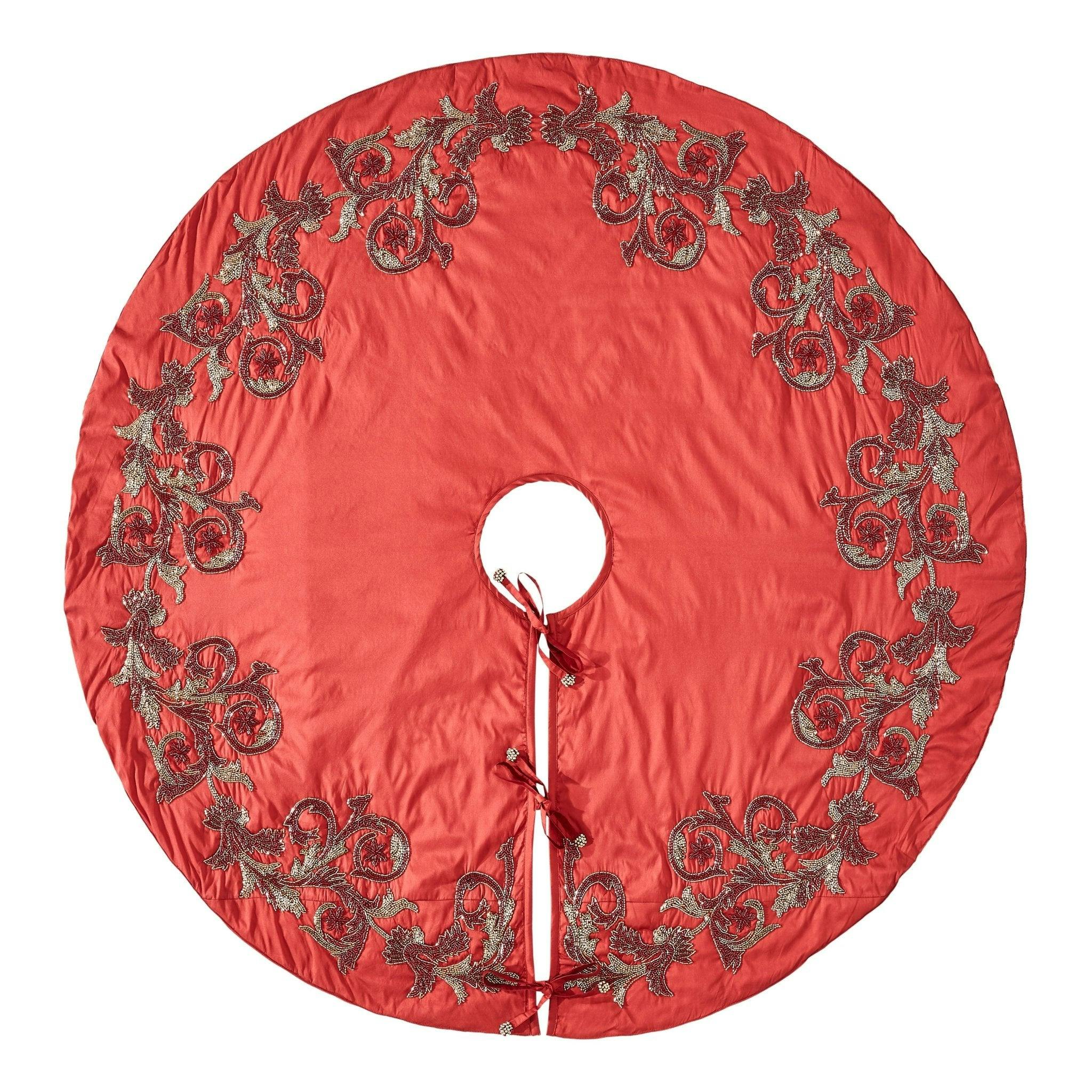 Imperial Design Hand Beaded Red Christmas Tree Skirt Red 60