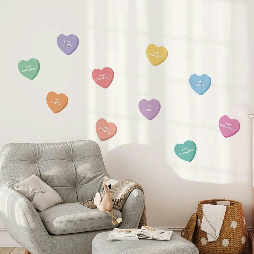 Peel & Stick Fabric Wall Stickers - Affirmation Candy Hearts Brights