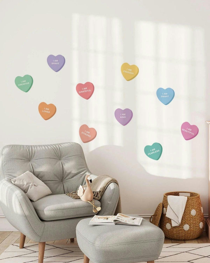 Peel & Stick Fabric Wall Stickers - Affirmation Candy Hearts Brights