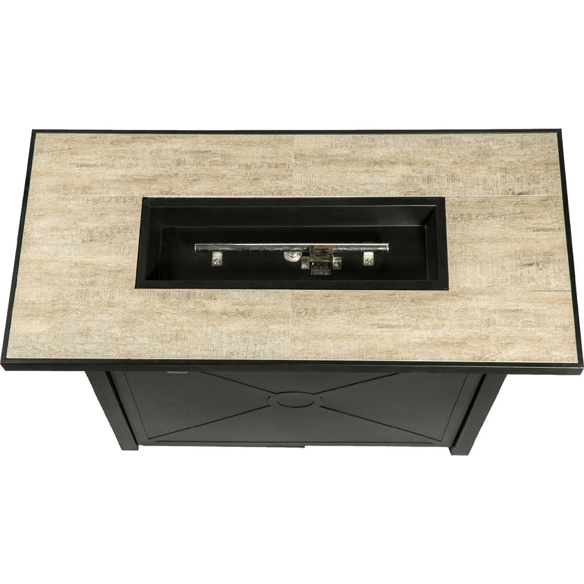 Outdoor Rectangular Propane Ceramic Gas Fire Pit with Steel Base