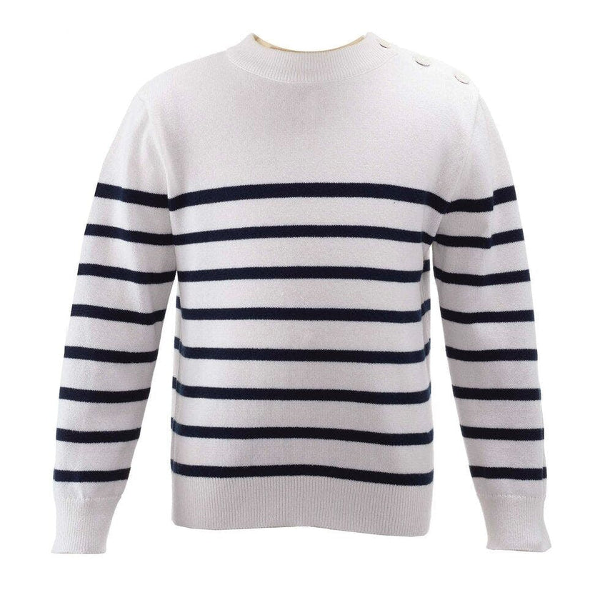 Breton Striped Button-Shoulder Sweater