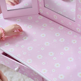 Daisy Gisele Wood Vanity with Tri-Fold Mirror and Drawer, Pink