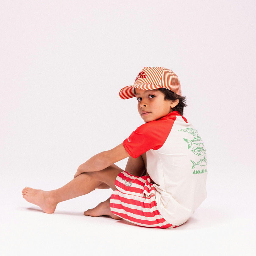 Swim Shorts - Beige/Red - Lobster Stripe