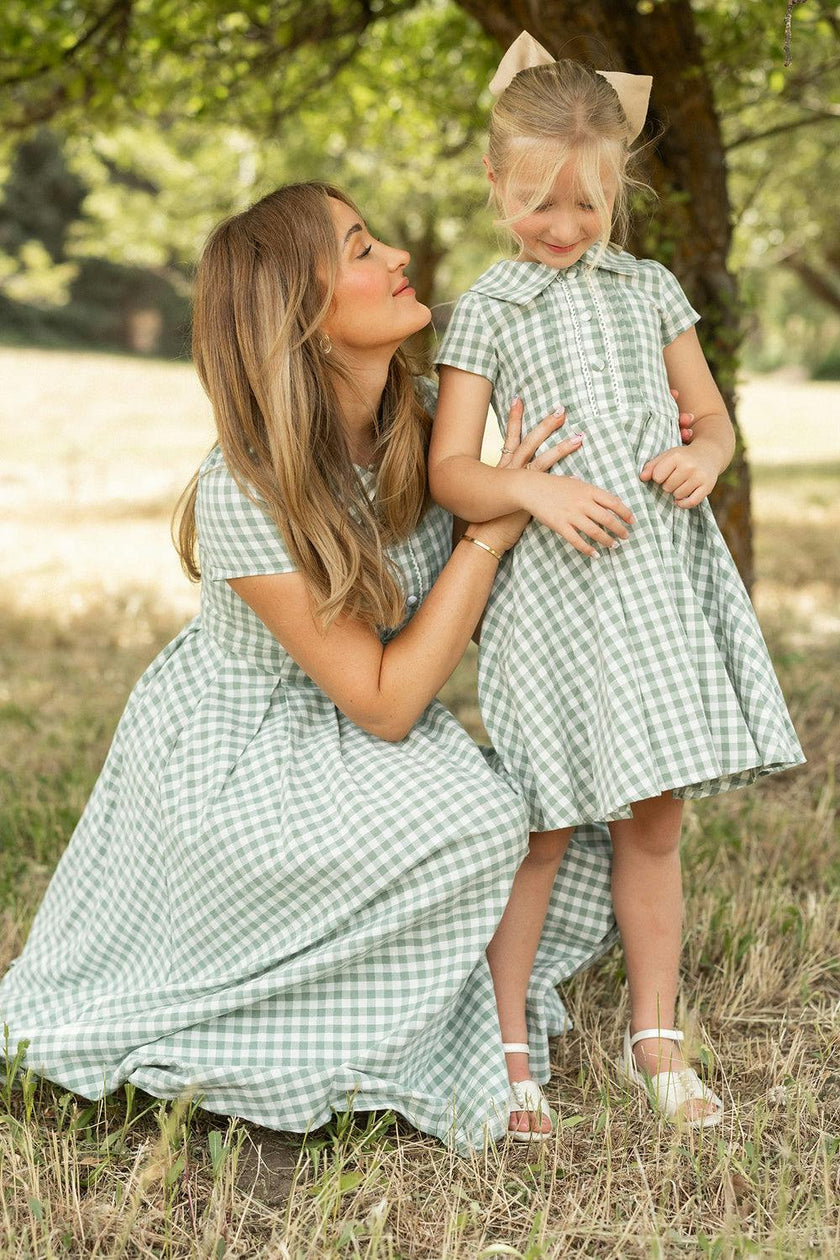 Amber Dress in Sage Gingham
