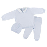 Boys Pique Collar Diamond Knit 2-Piece with Hat Blue