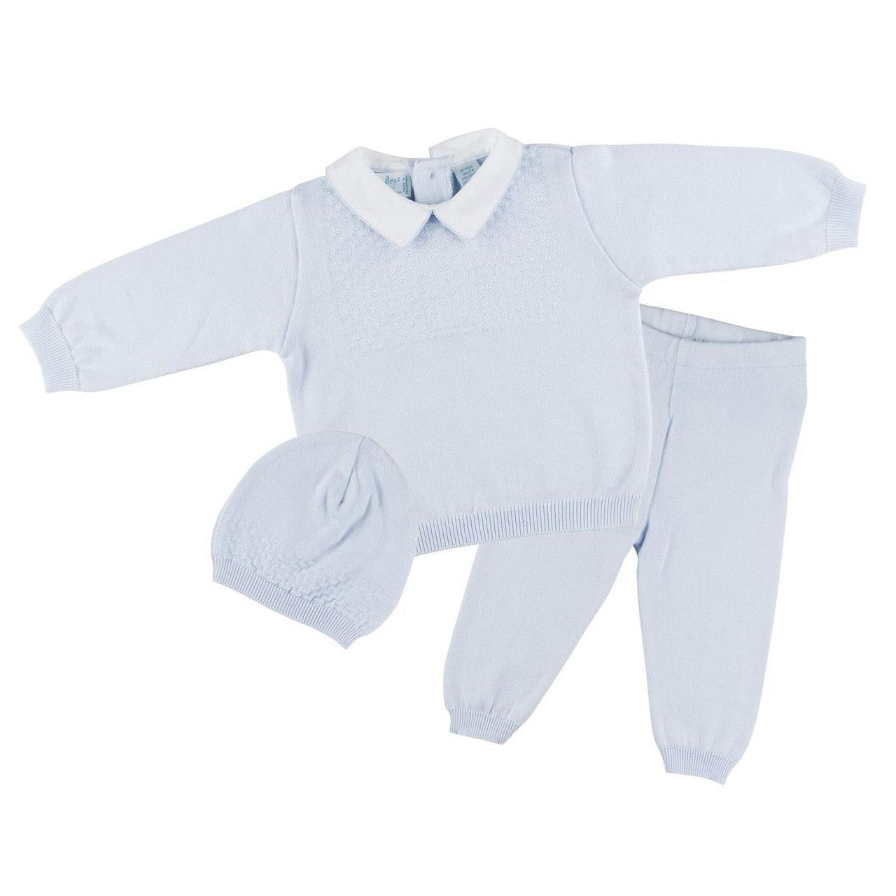 Boys Pique Collar Diamond Knit 2-Piece with Hat Blue