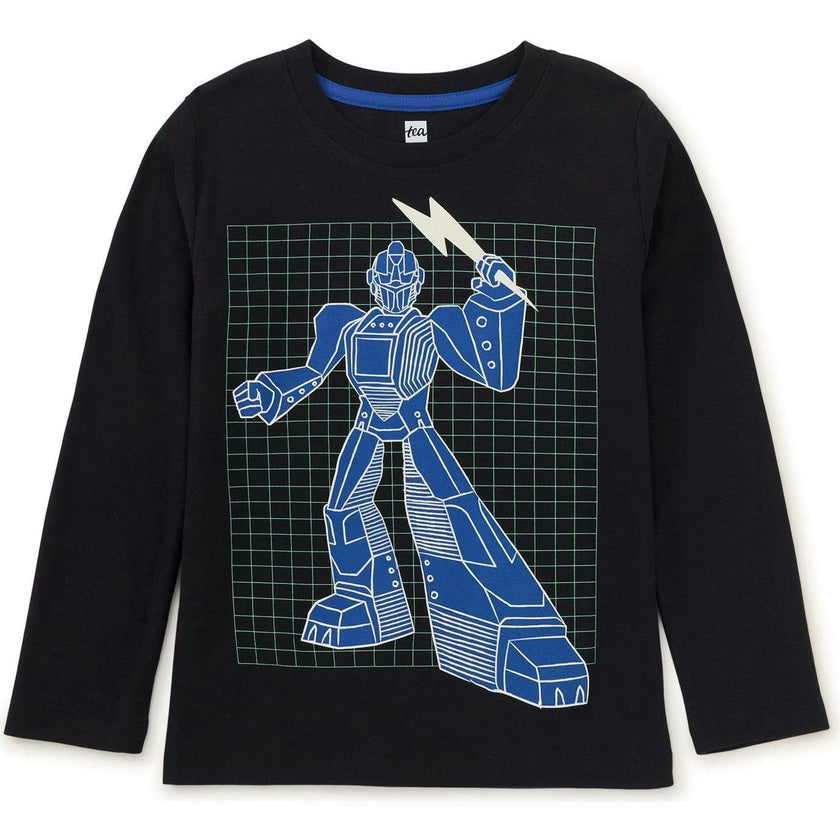 Glow Robot Layered Sleeve Tee, Black
