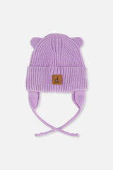 Baby Knit Hat With Strings Lavender
