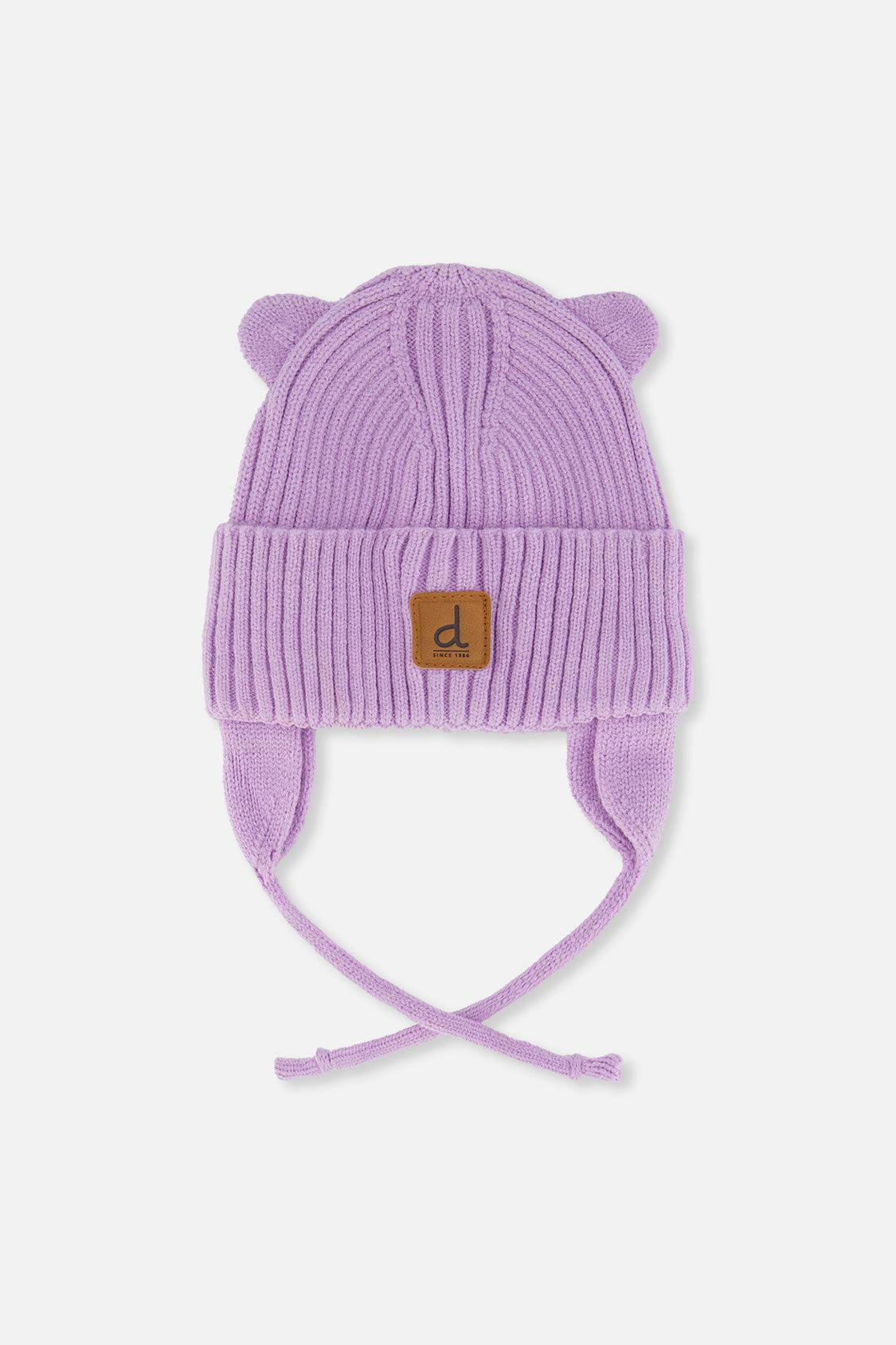 Baby Knit Hat With Strings Lavender