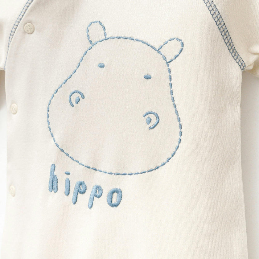 Cream Hippo Graphic Babygrow & Hat
