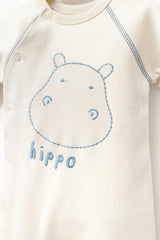 Cream Hippo Graphic Babygrow & Hat