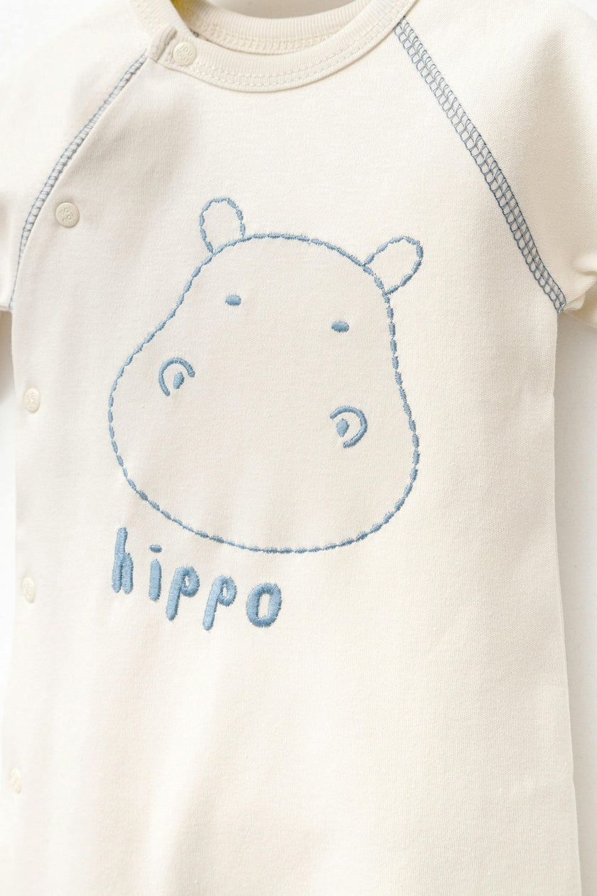 Cream Hippo Graphic Babygrow & Hat