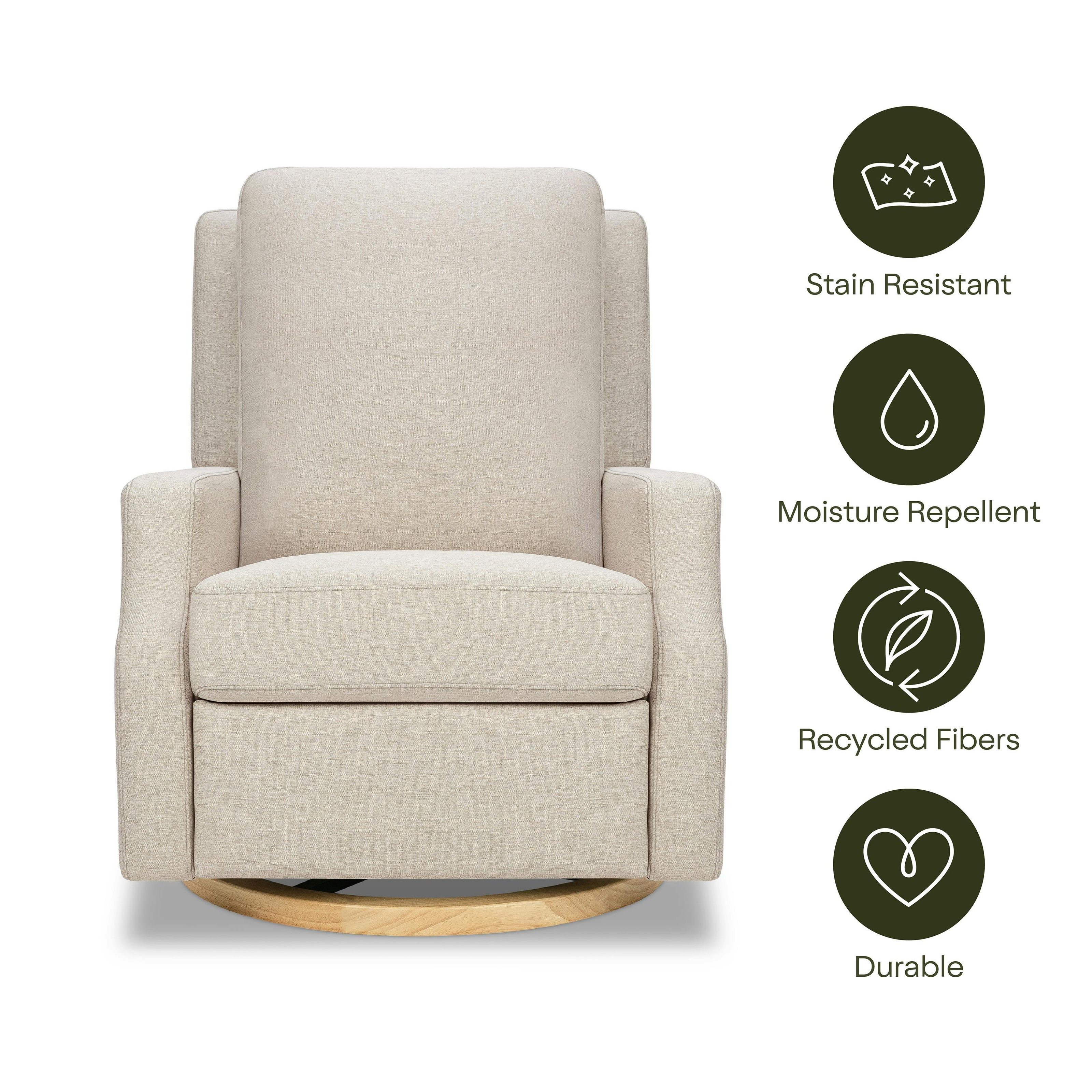 Crewe Electronic Recliner and Swivel Glider in Eco-Performance Fabric | Water Repellent & Stain Resistant in Performance Beach Eco-Weave with Light Wood Base
