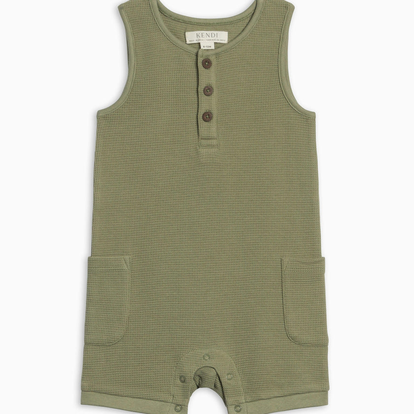 Percy Waffle Short Romper - Fern