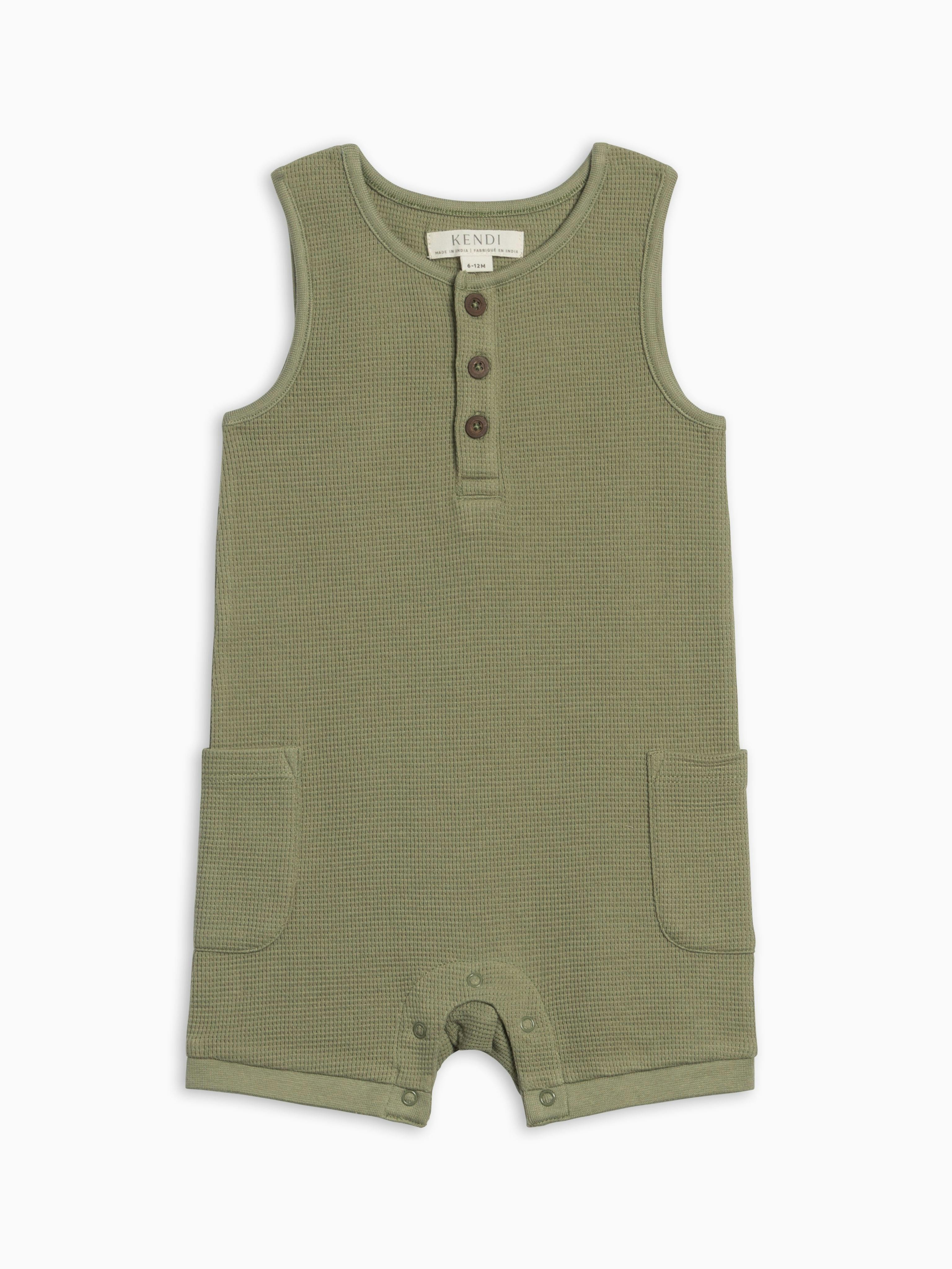 Percy Waffle Short Romper - Fern