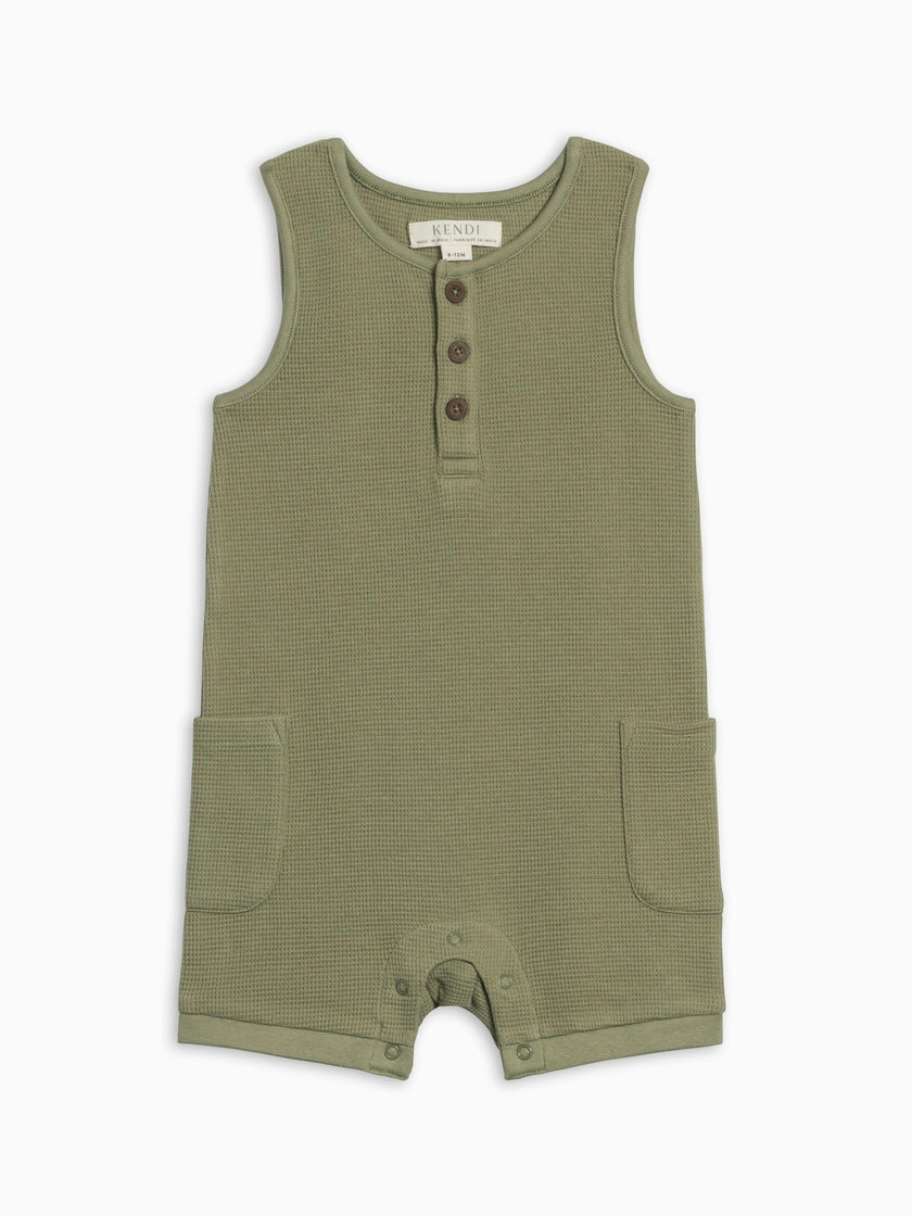 Percy Waffle Short Romper - Fern