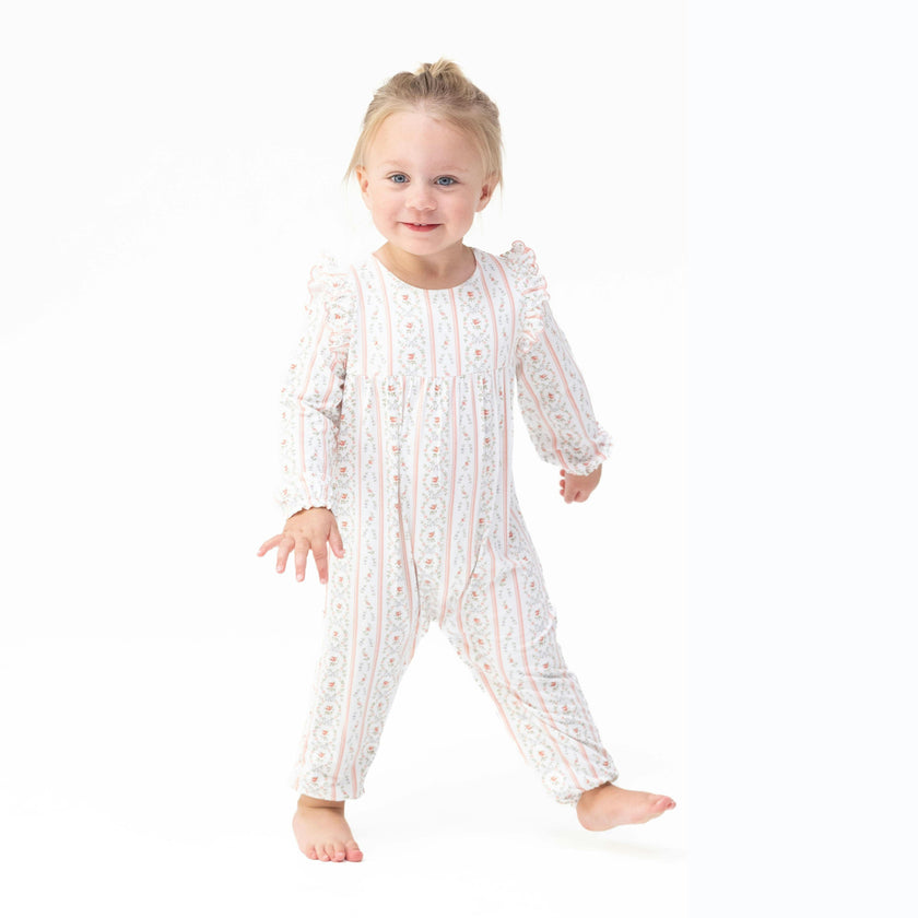 Marnie Rosebud Stripe - Long Sleeve Petal Ruffle Romper