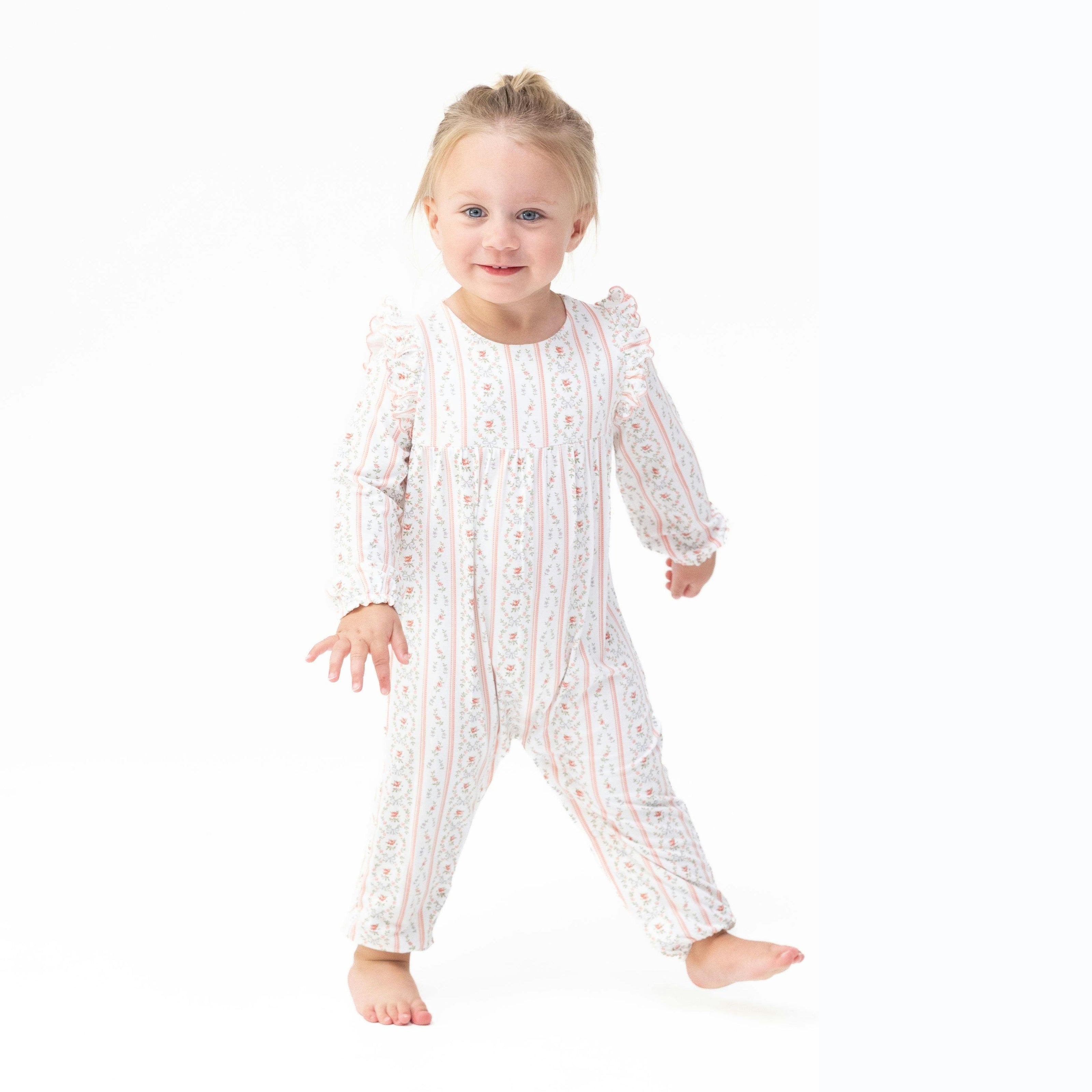 Marnie Rosebud Stripe - Long Sleeve Petal Ruffle Romper