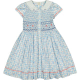 Riviera Blue Floral Short Sleeve Smocked Dress