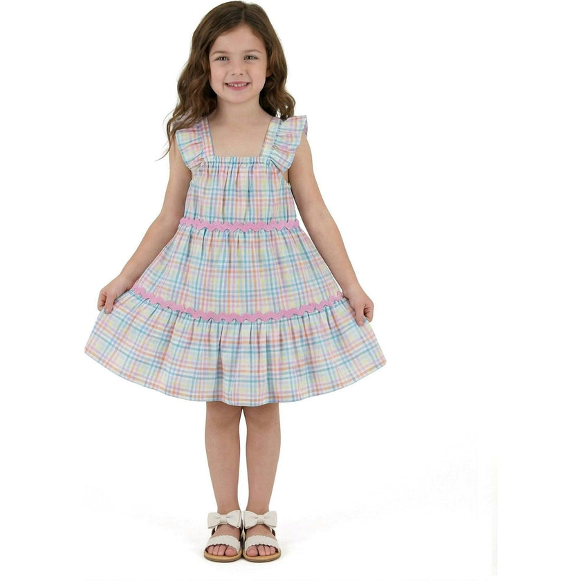 Girls Tiered Dress | Pastel Plaid