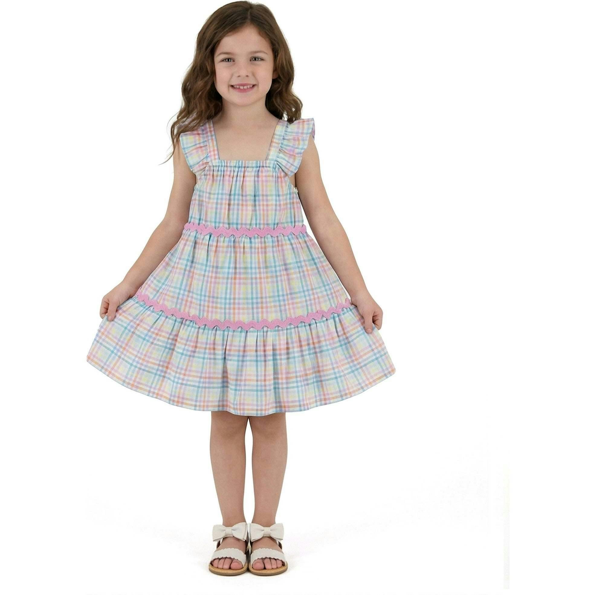 Girls Tiered Dress | Pastel Plaid