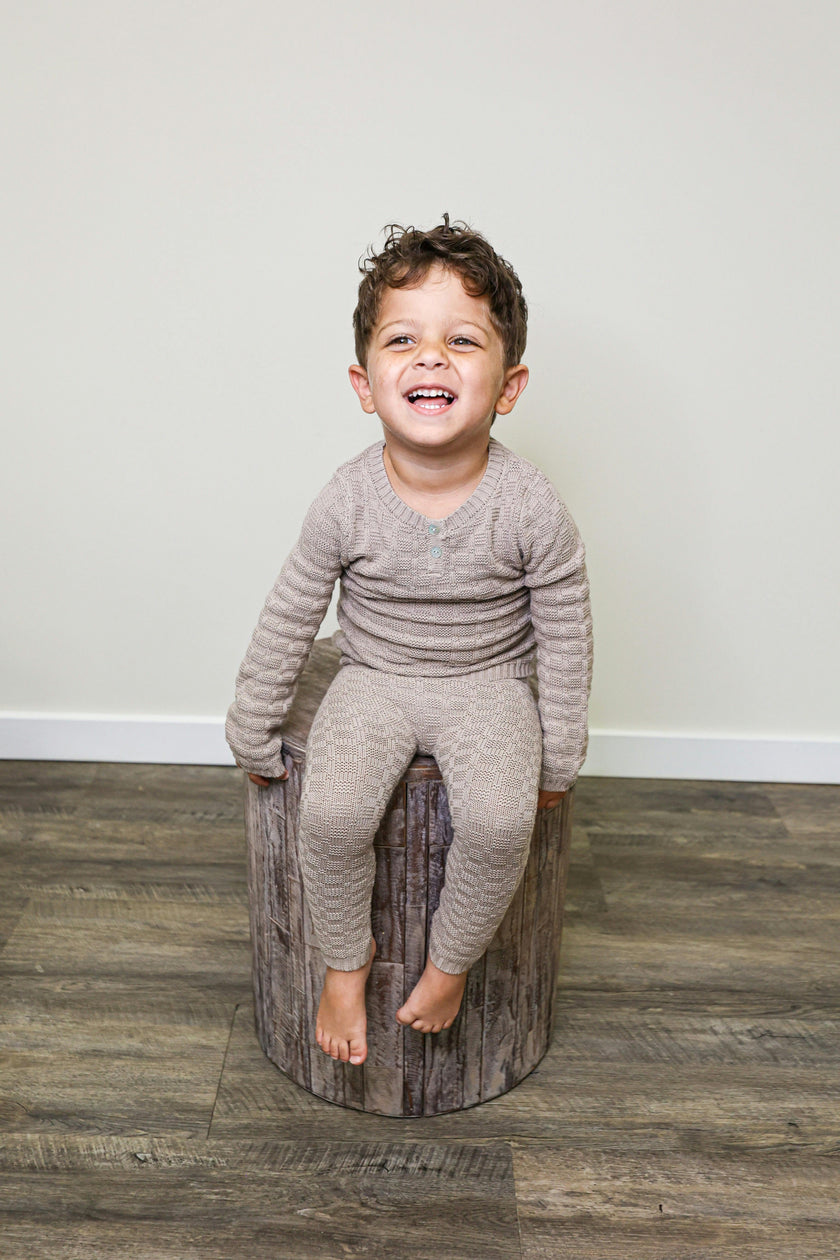 Tiny Tiles Knit Crew Neck Henley Sweater & Pant 2-Piece Set