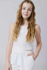 Girls Pointelle Tank in Bright White