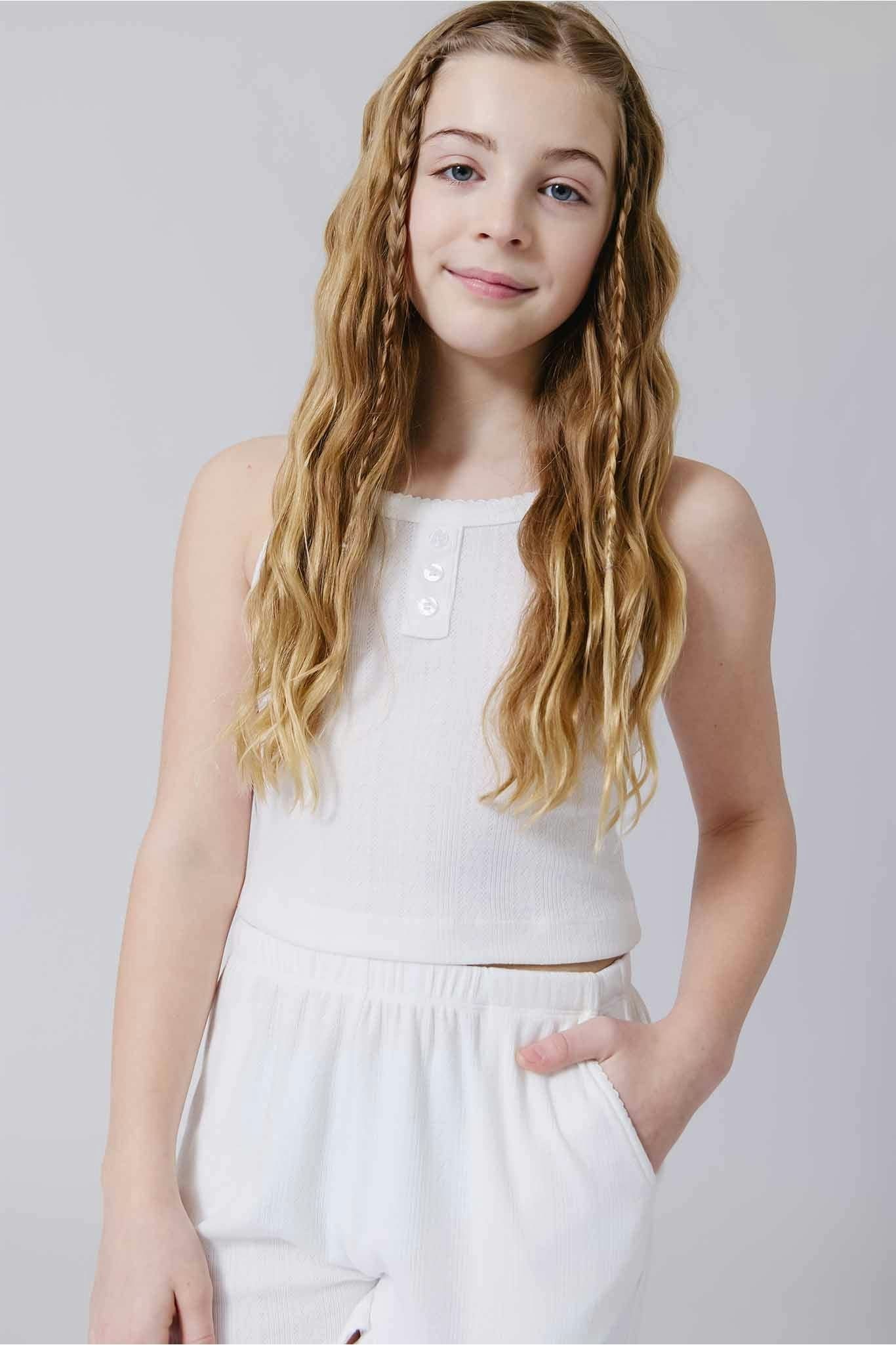 Girls Pointelle Tank in Bright White