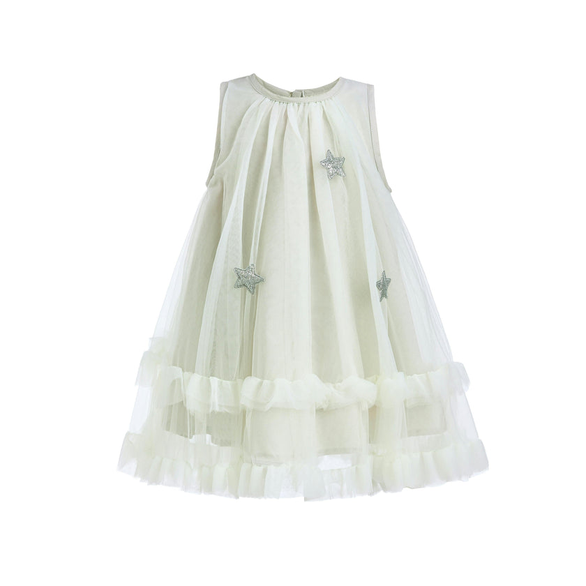 Mist Sleeveless Star Ruffle Dress