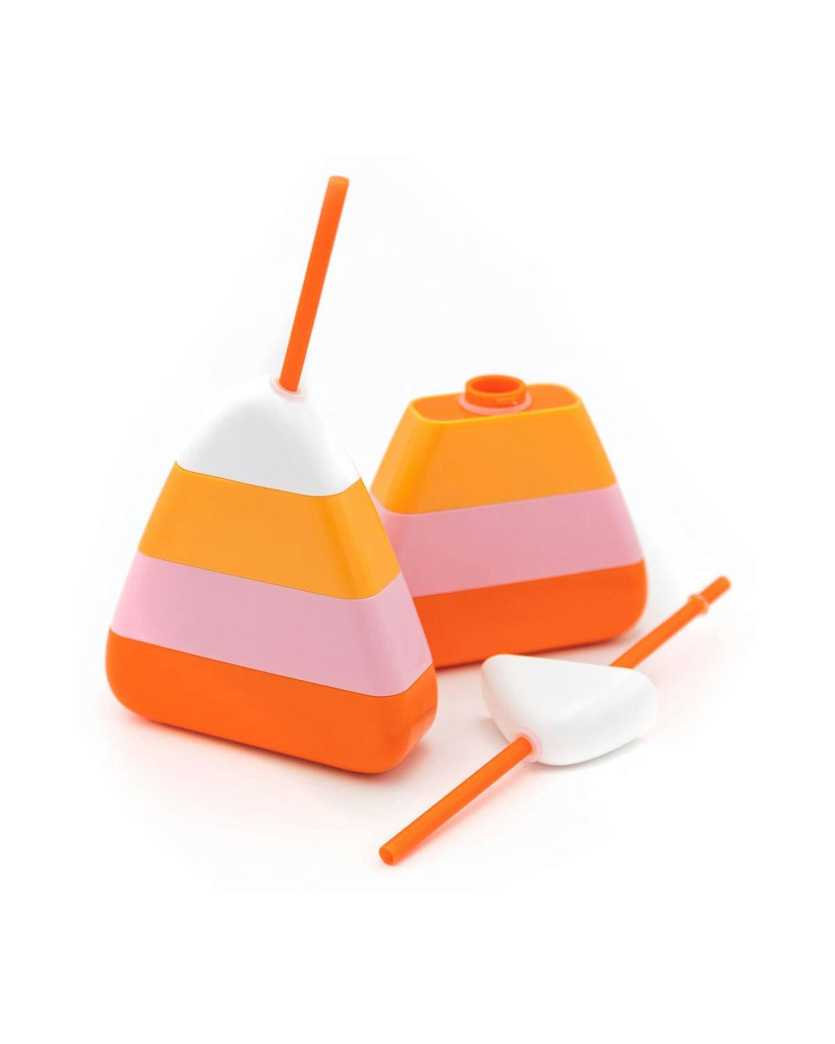 Packed Party Candy Corn Halloween Drink Sippers Set of 2 - 14 oz BPA-Free Novelty Halloween Cups with Straws and Leak-Proof Lids