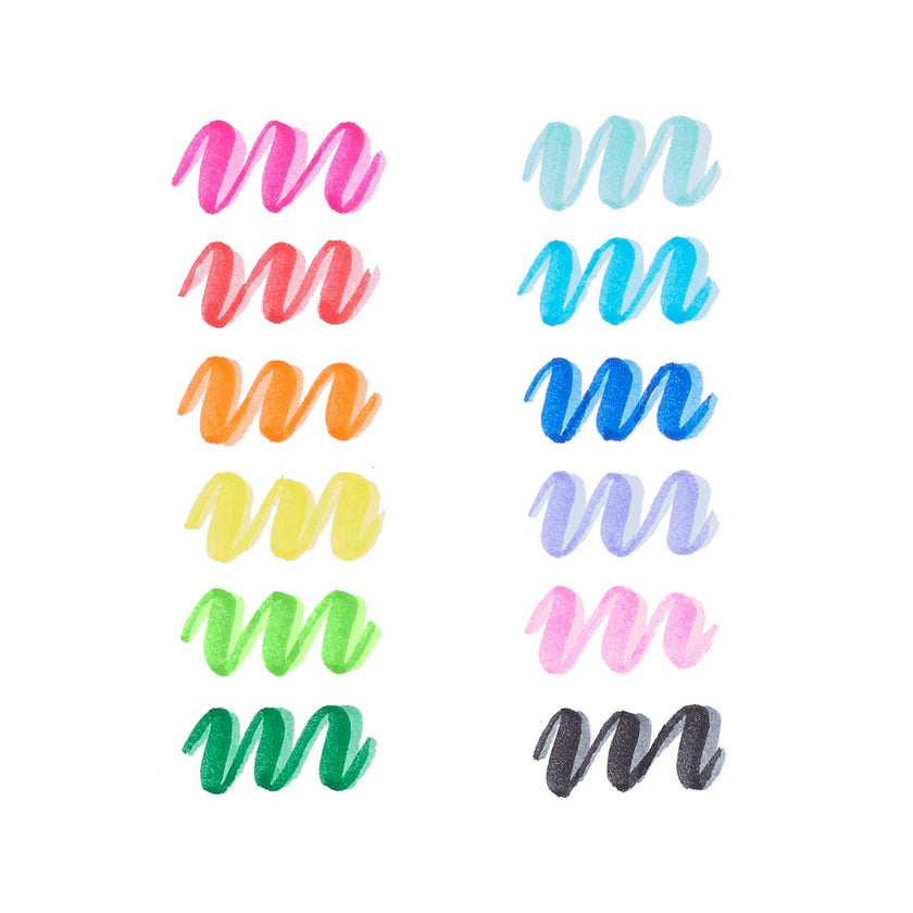 Dual Tone Double Ended Brush Marker - 24 Colors - Set of 12