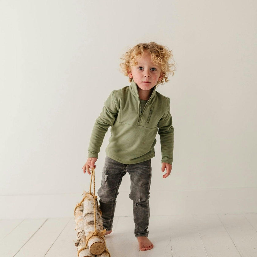 Boy's 3/4 Fleece Zip Sweatshirt