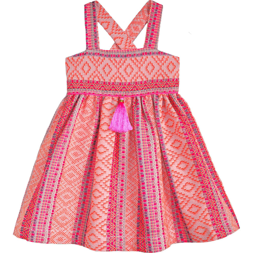 Woven Textile Dress, Orange