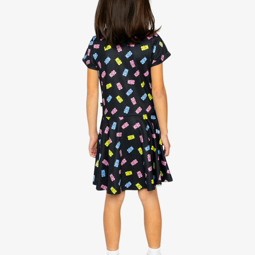 Short Sleeve Dress Black Printed Gummy Bears