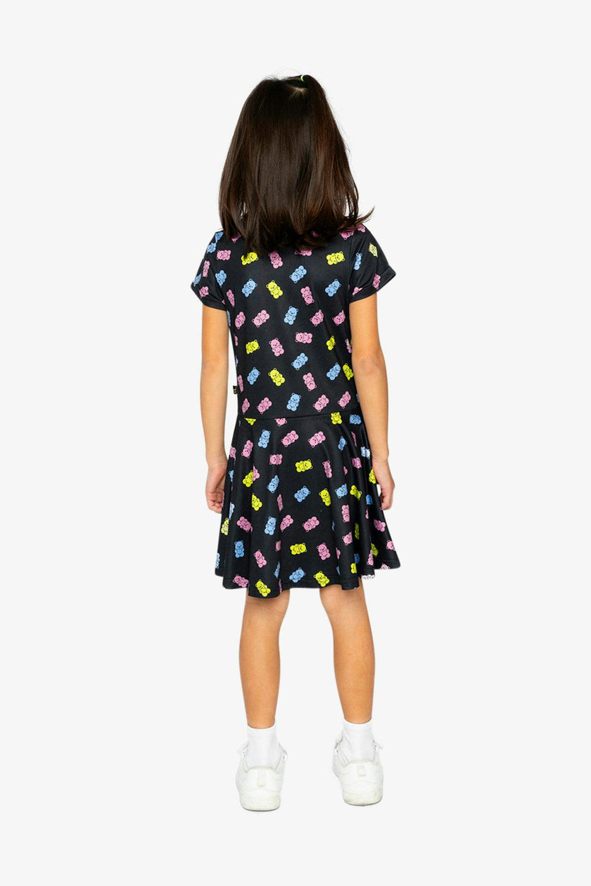 Short Sleeve Dress Black Printed Gummy Bears