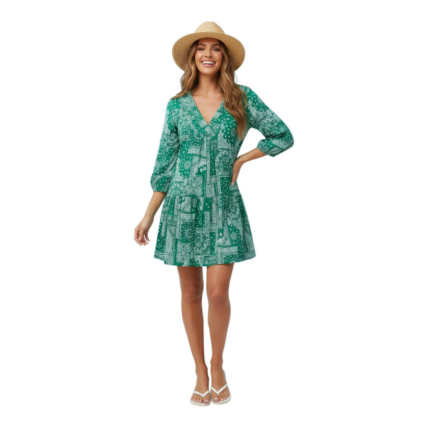 Marina Women's Mini Dress Patchwork Bandana, Green