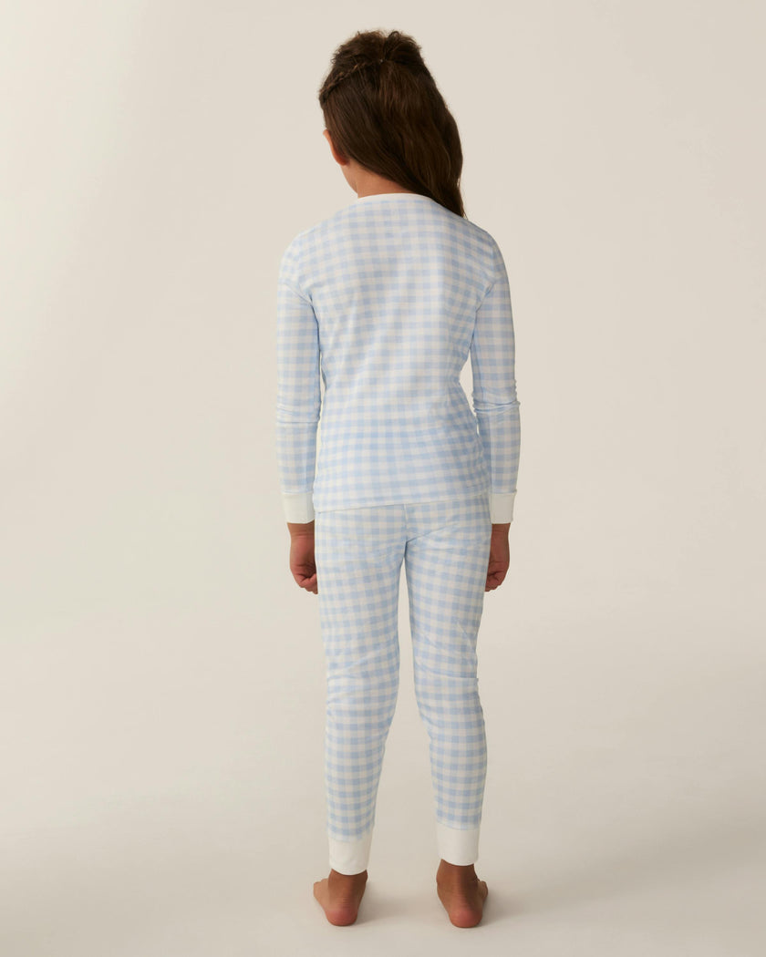 Kid's Pima Snug Fit Pajama Set in Light Blue Gingham