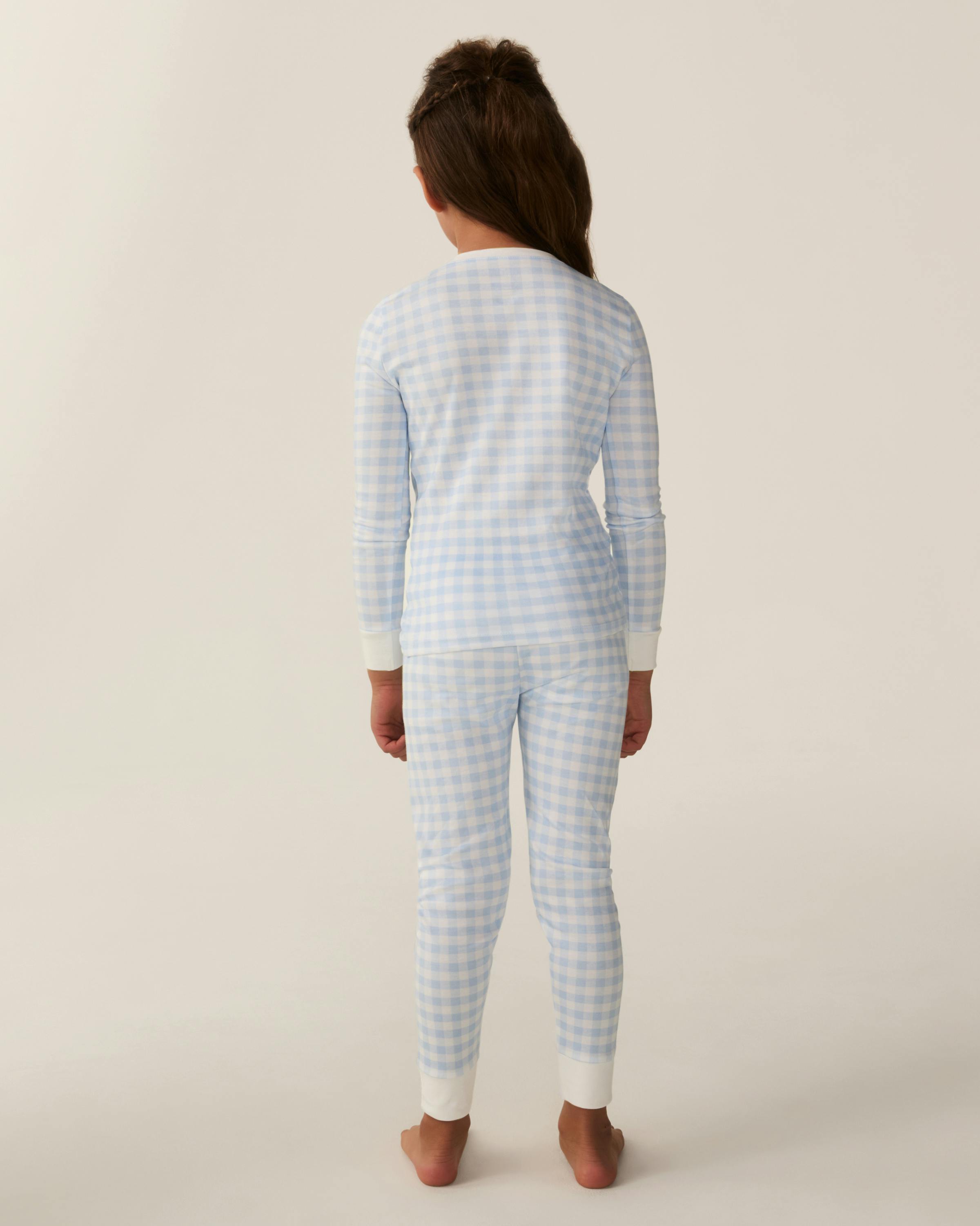 Kid's Pima Snug Fit Pajama Set in Light Blue Gingham