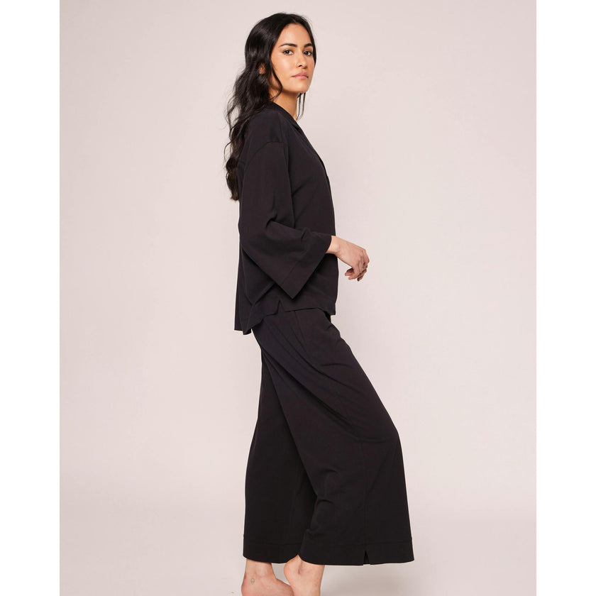 The Olivia Wide Leg Pima Pajama Set in Periwinkle Stripe