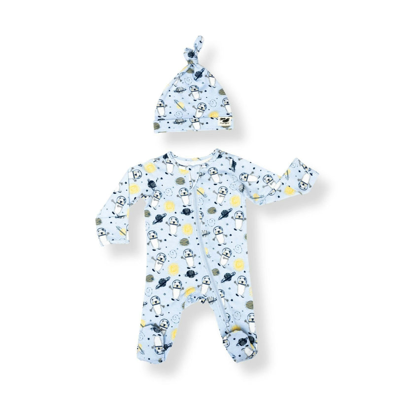 Print Zipped Long Sleeve Footed Onesie