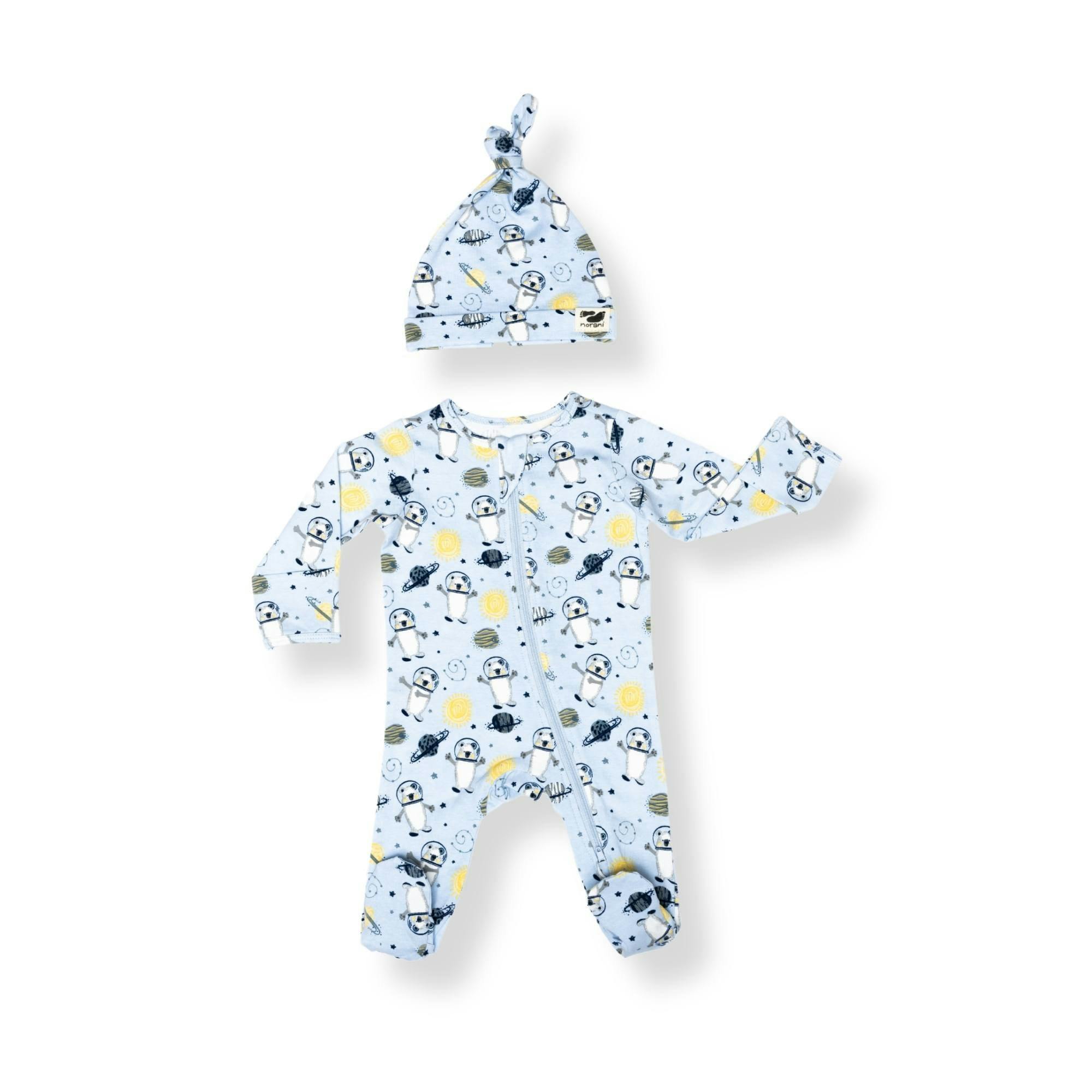 Print Zipped Long Sleeve Footed Onesie