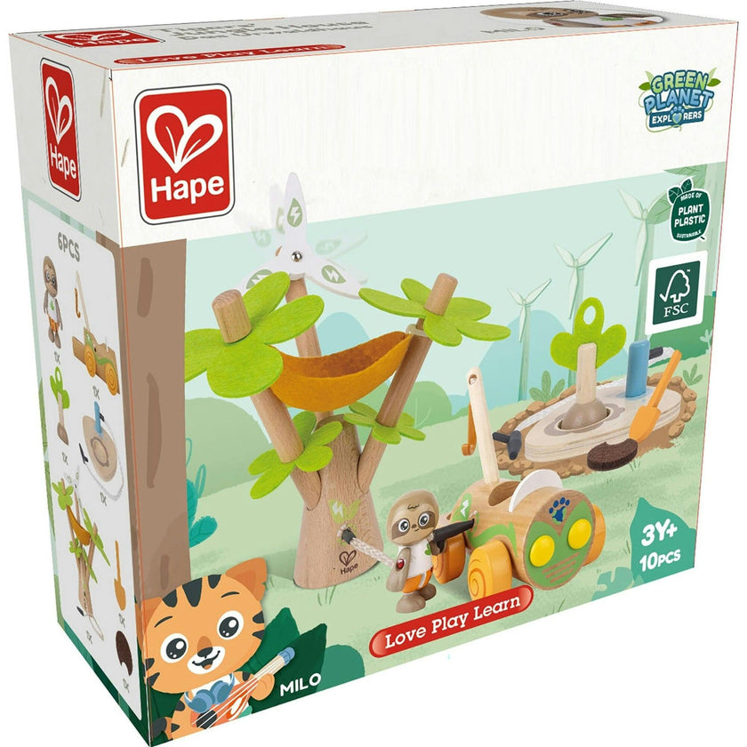 Hape: Tree Planting E-Car - 10pc Wooden Toy Set