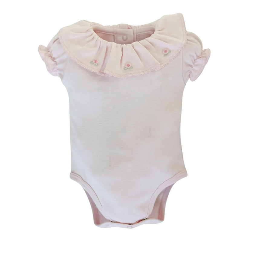Pima Bodysuit Ruffle Short Sleeves Peonies Pink