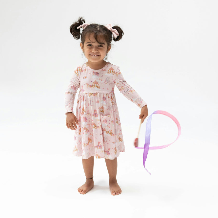 Princess Unicorns and Castle - Twirly Long Sleeve Dress with Bike Short